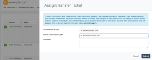 NormShield Ticketing Assign Transfer Screenshot